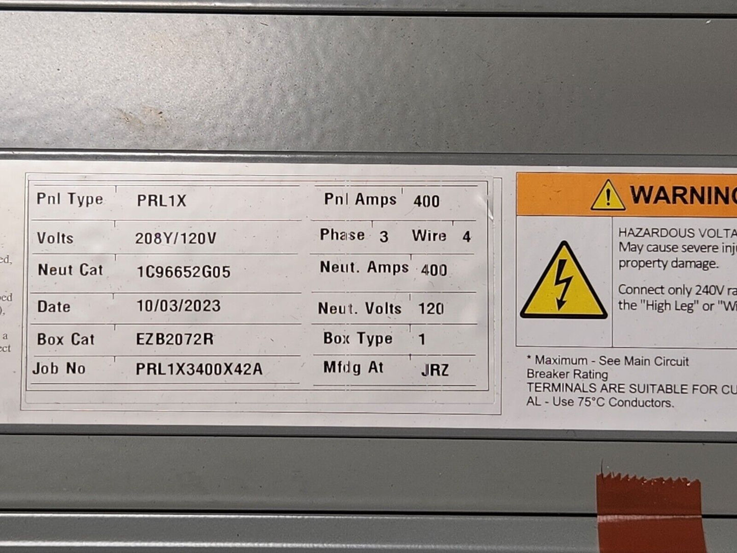 400 AMP Panelboard Main Breaker NEMA 3R 208/120V 240V 3PH 4W 42 cir ALBus